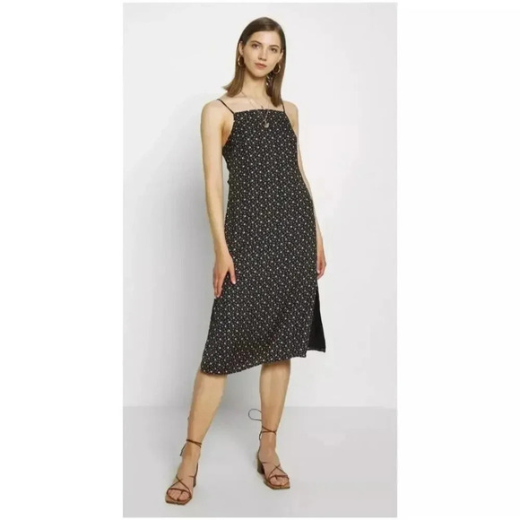 American Eagle Dresses & Skirts - American Eagle Black Floral Tie Back Midi Slip Dress Size XS
